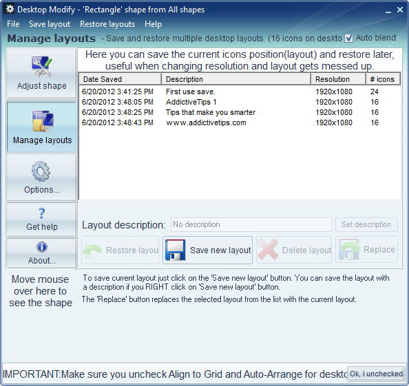 Desktop Modify - manage layout Desktop Modify - manage layout