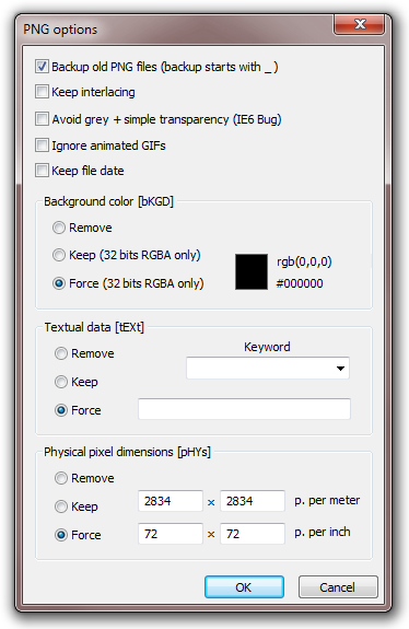 PNG options PNG options
