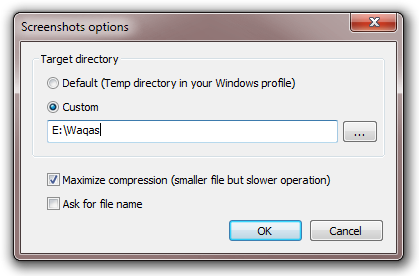 Screenshots options Screenshots options