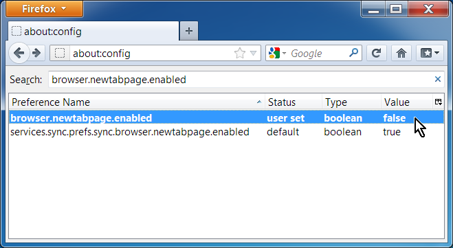 aboutconfig disable new tab page