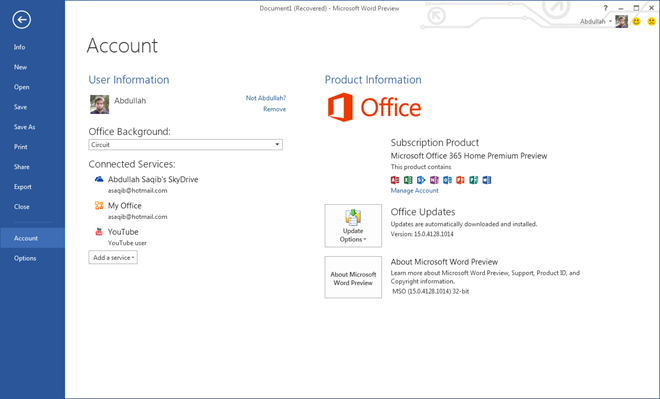 microsoft word account