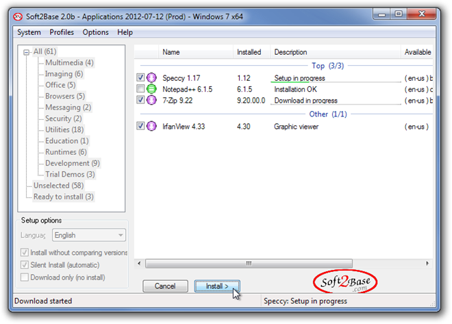 Soft2Base 2.0b - Applications 2012-07-12 (Prod) - Windows 7 x64 Download Complete