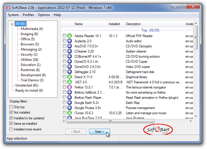 Soft2Base 2.0b - Applications 2012-07-12 (Prod) - Windows 7 x64