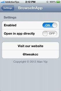 BrowseInApp Settings BrowseInApp Settings