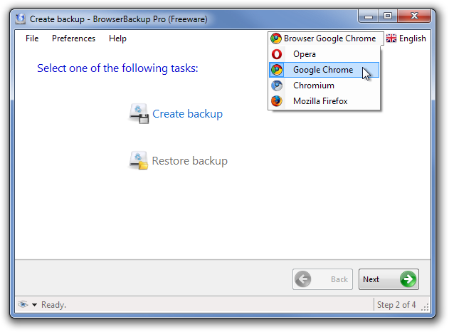 Create backup - BrowserBackup Pro (Freeware) Create backup - BrowserBackup Pro (Freeware)