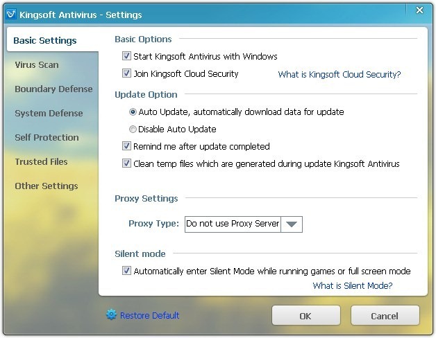 Kingsoft Antivirus 2012_Settings Kingsoft Antivirus 2012_Settings