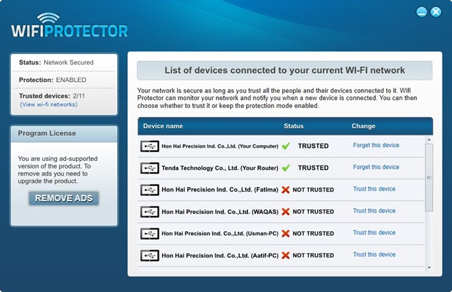 Trusted connection. WIFI Protection. Hon Hai Precision IND. Co.,Ltd.. Trusted status. Inbox WIFI.