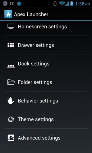 Apex Launcher - Settings Apex Launcher - Settings