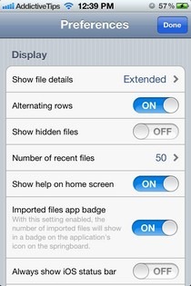 FileApp Pro iOS Settings Display FileApp Pro iOS Settings Display