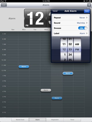 New in iOS 6: a new Clock app for the iPad