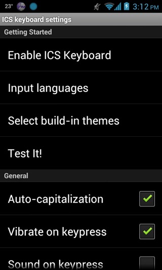 Keyboard - ICS - Settings Keyboard - ICS - Settings