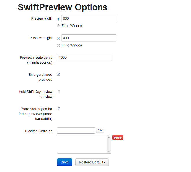 SwiftPreview Options SwiftPreview Options