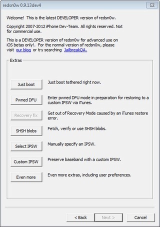 redsn0w 0.9.13dev4 Options redsn0w 0.9.13dev4 Options