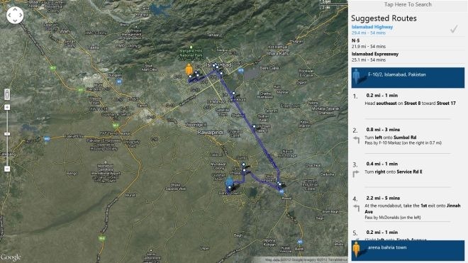 Browse Google Maps Get Turn By Turn Directions In Windows 8