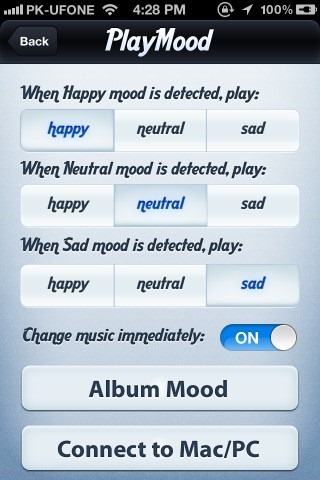 PlayMood settings PlayMood settings