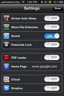 Wireless Drive iOS Settings