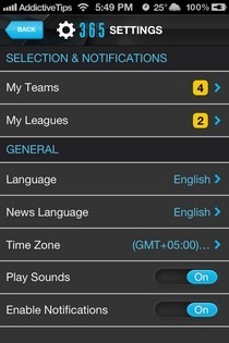 365Scores iOS Settings 365Scores iOS Settings