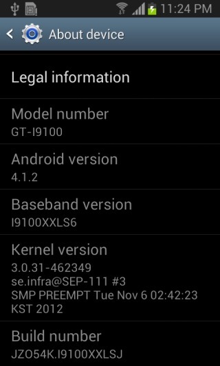 Android 4.1.2 Jelly Bean on Samsung Galaxy S II Android 4.1.2 Jelly Bean on Samsung Galaxy S II