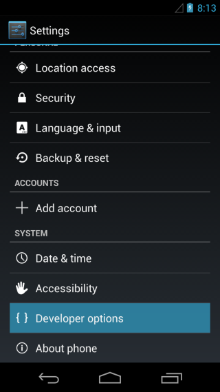 Developer Options on Android 4.2 Jelly Bean