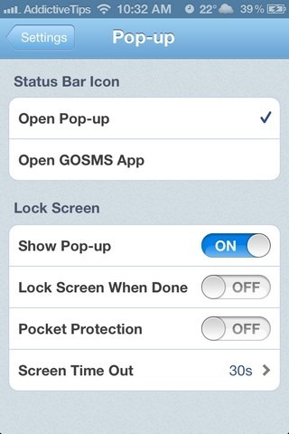 GO SMS iOS 5 Settings