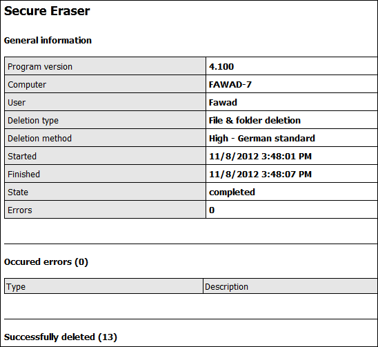 Secure Eraser Report Secure Eraser Report