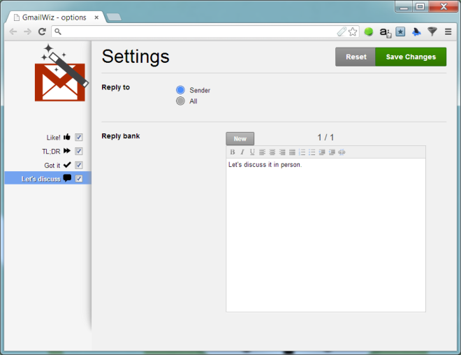 GmailWiz - options GmailWiz - options