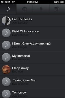 Toones Music Player iOS List