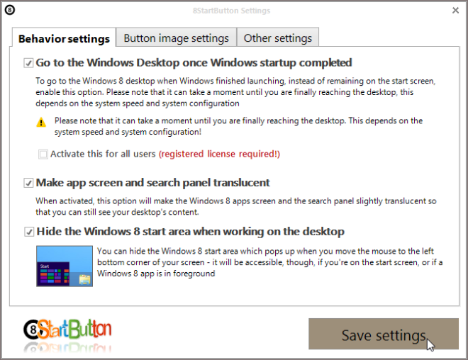 8StartButton Settings