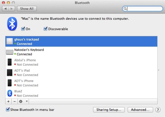OS X Bluetooth Preferences