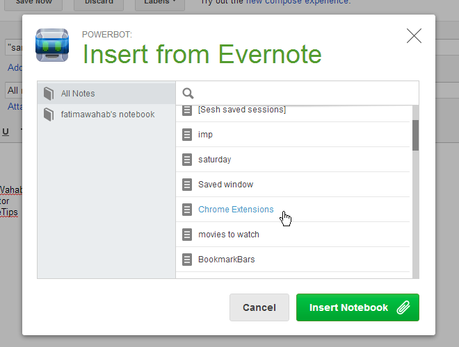 Powerbot for Gmail insert from evernote Powerbot for Gmail insert from evernote