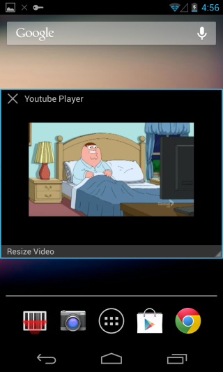 Floating video frame resized