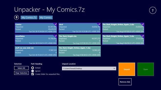 Unpacker Selected Items Unpacker Selected Items