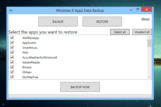 Резервное копирование данных приложений Windows 8