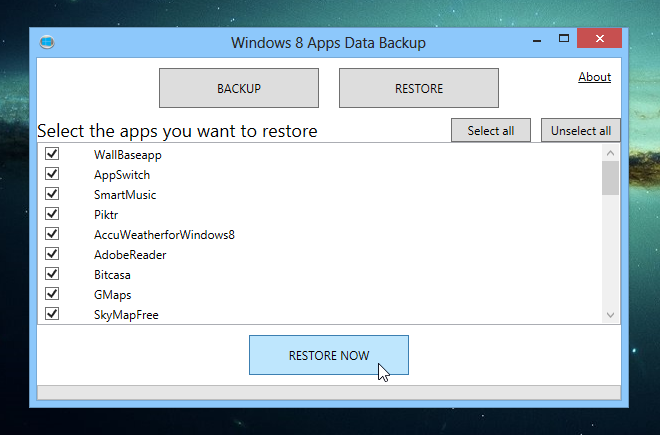 Резервное копирование данных приложений Windows 8_Restore