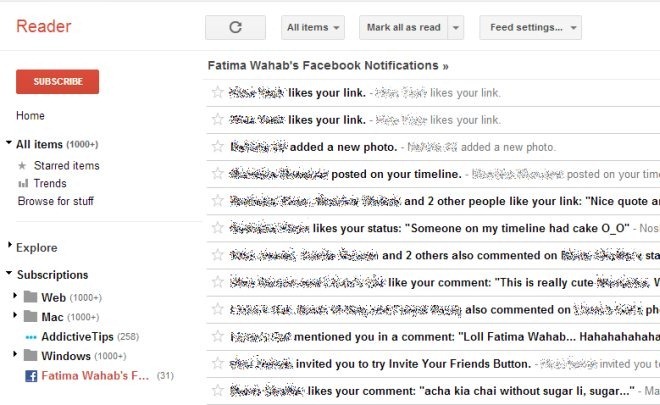 FB feed in Google Reader