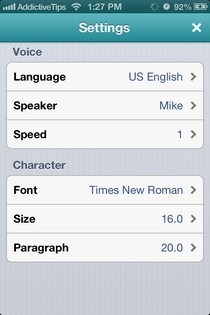 NaturalReader iOS Settings