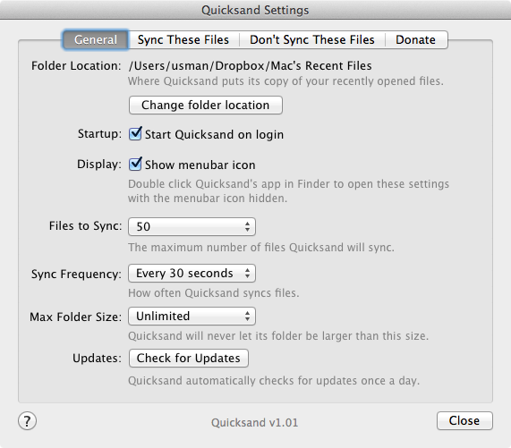 Quicksand general settings Quicksand general settings