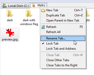 Tab context menu Tab context menu