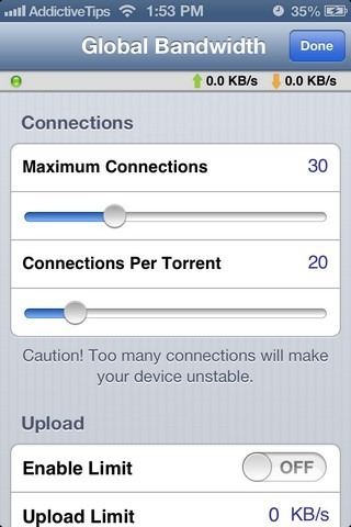 iTransmission iOS Bandwidth iTransmission iOS Bandwidth