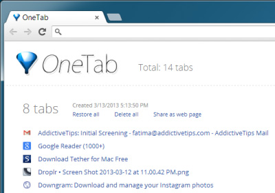 OneTab is a lightweight Chrome extension to manage your tab addiction