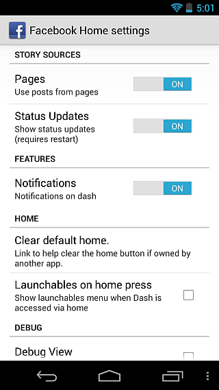 Facebook Home Settings