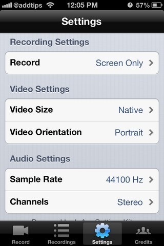 RecordMyScreen iOS Settings