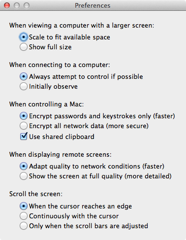 Screen Sharing preferences Screen Sharing preferences
