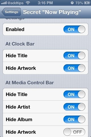 Secret Now Playing iOS Settings Secret Now Playing iOS Settings