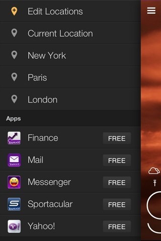 Yahoo! Weather iOS Menu Yahoo! Weather iOS Menu