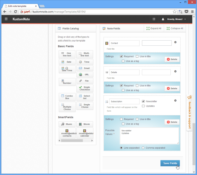Adding fields to the template Adding fields to the template