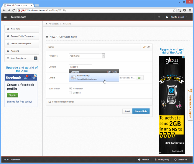 Creating a new note Creating a new note