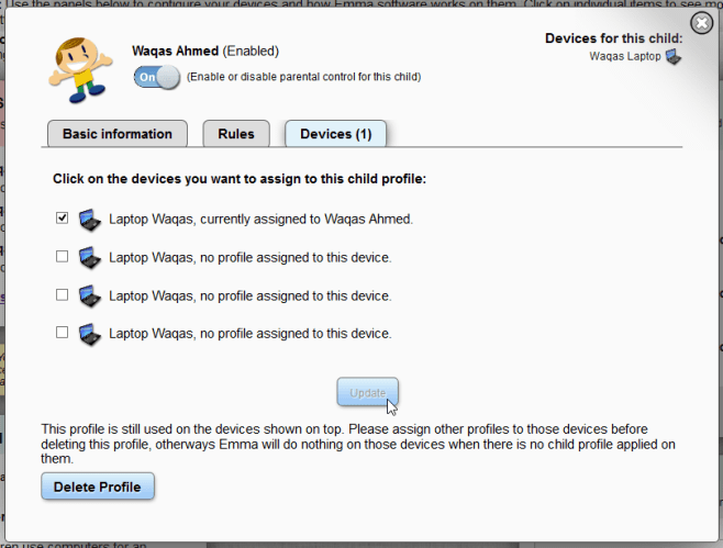 Devices attached to a profile Devices attached to a profile