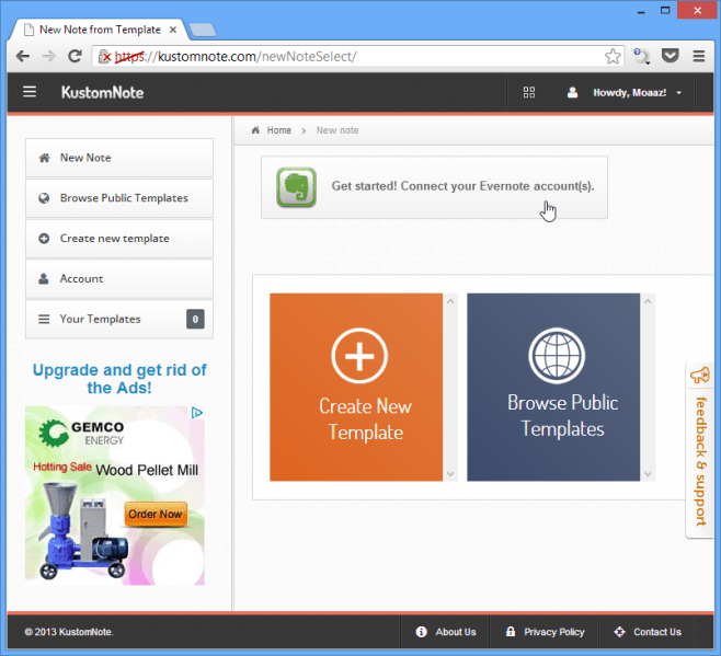 KustomNote main page KustomNote main page