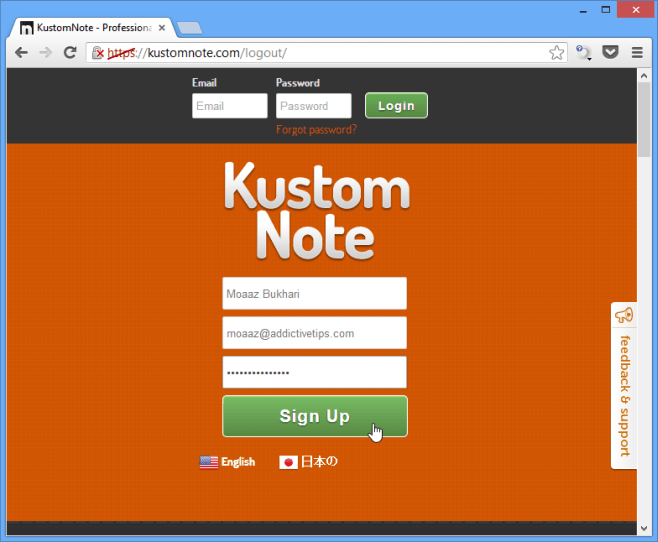 KustomNote sign up KustomNote sign up